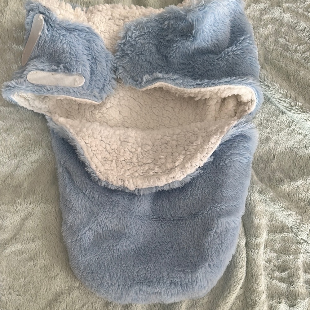 Soft Blue and White One Piece Swaddle.